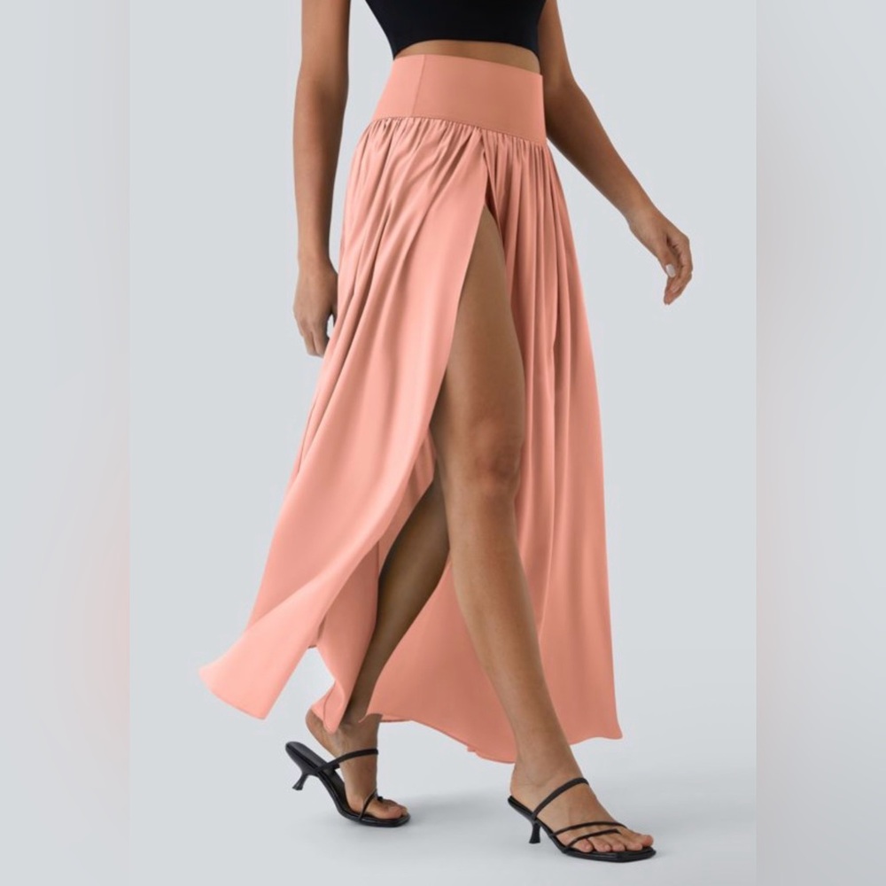 HALARA Light pink Maxi Skirt with High Side Slit